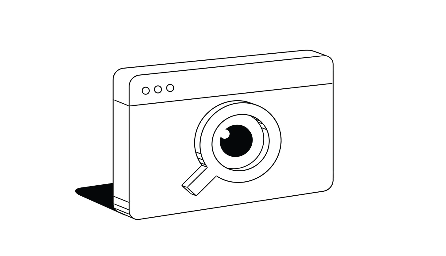 Illustration of a browser window with a magnifying glass and an eyeball